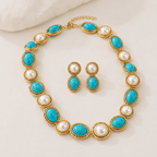 Turquoise and Pearl Antique Gold-Tone Statement Set