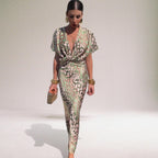 Twist V-Neck Flutter Sleeve Printed Maxi Dress