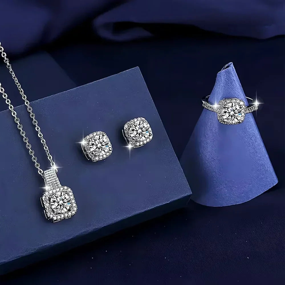 Three-Piece Crystal Square Jewellery Set