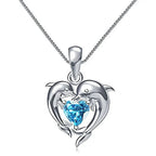 Dolphin Love Blue Heart Pendant Necklace