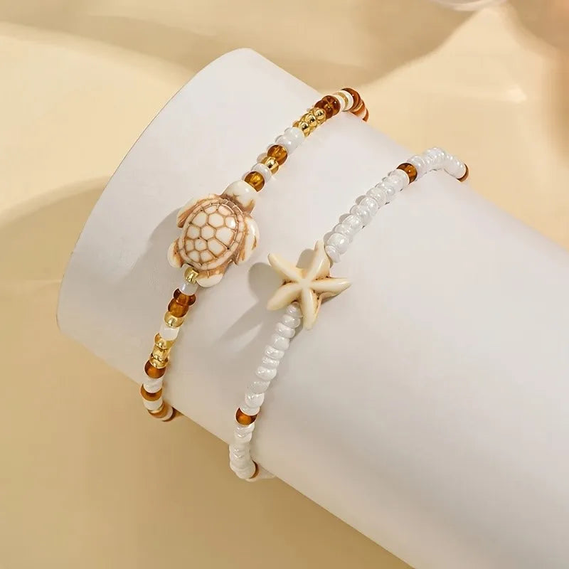 Starfish and Sea Turtle Anklet Set