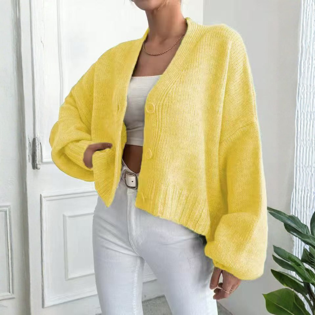 Cropped Cardigan with Lantern Sleeves for Easy Layering