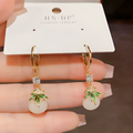 Pearl Drop Earrings with Green Leaf Cap