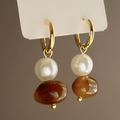 Vintage-Style Amber-Look and Pearl Drop Earrings