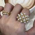Vintage ring ingelegd met parel en zirkonia