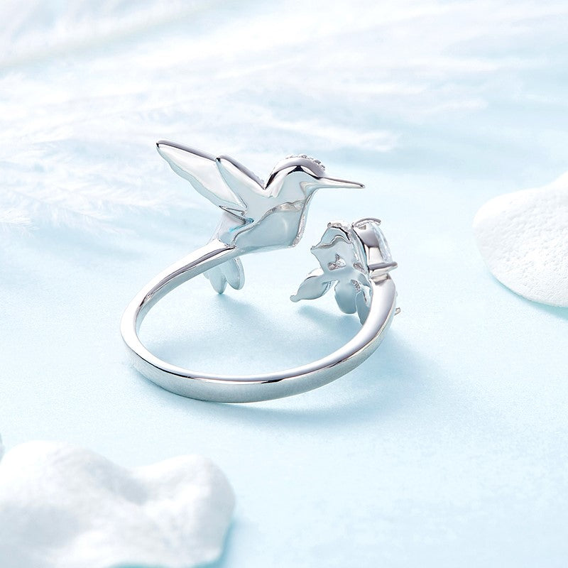 Adjustable Hummingbird Sparkle Ring with Rhinestones