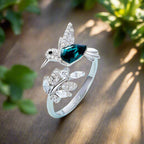 Adjustable Hummingbird Sparkle Ring with Rhinestones
