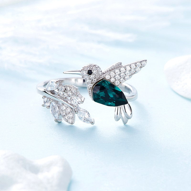 Adjustable Hummingbird Sparkle Ring with Rhinestones