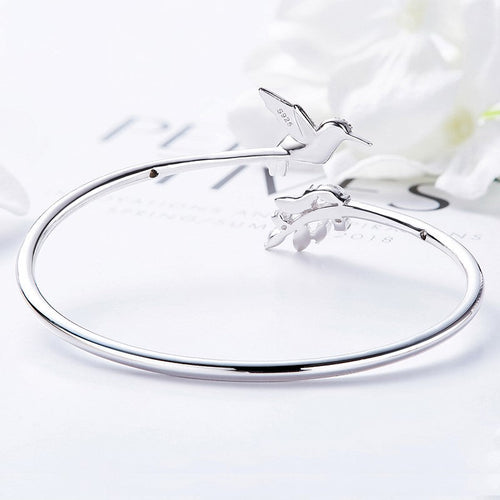 Adjustable Hummingbird and Flower Ring with Rhinestones