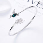 Adjustable Hummingbird and Flower Ring with Rhinestones