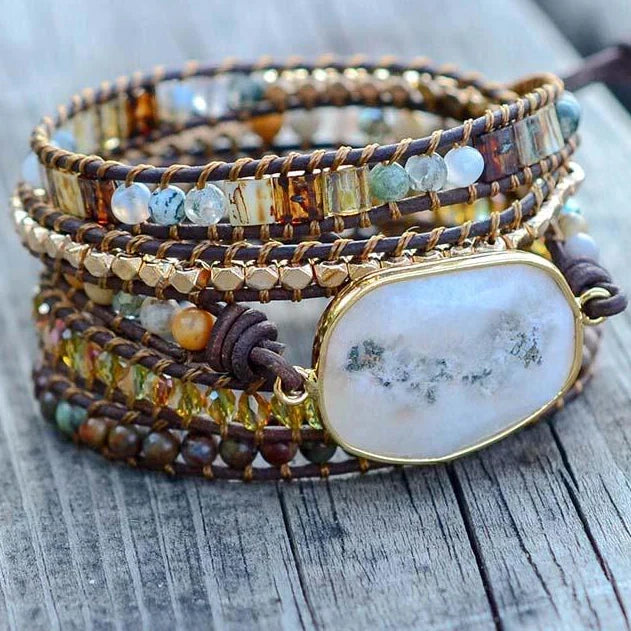 Wikkelarmband van agaat en jaspis