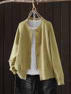 Pearl-Button Cardigan with a Classic Round Neckline