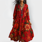 Boho zomerjurk met bloemenprint, V-hals en vloeiende snit