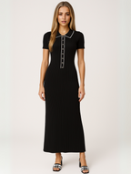 Ribbed Short Sleeve Collared Maxi Dress With Buttons
