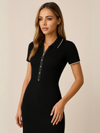 Ribbed Short Sleeve Collared Maxi Dress With Buttons