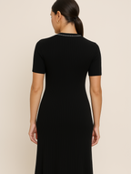 Ribbed Short Sleeve Collared Maxi Dress With Buttons