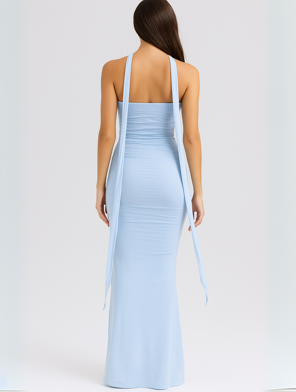 Strapless Choker Neck Fitted Column Maxi Dress