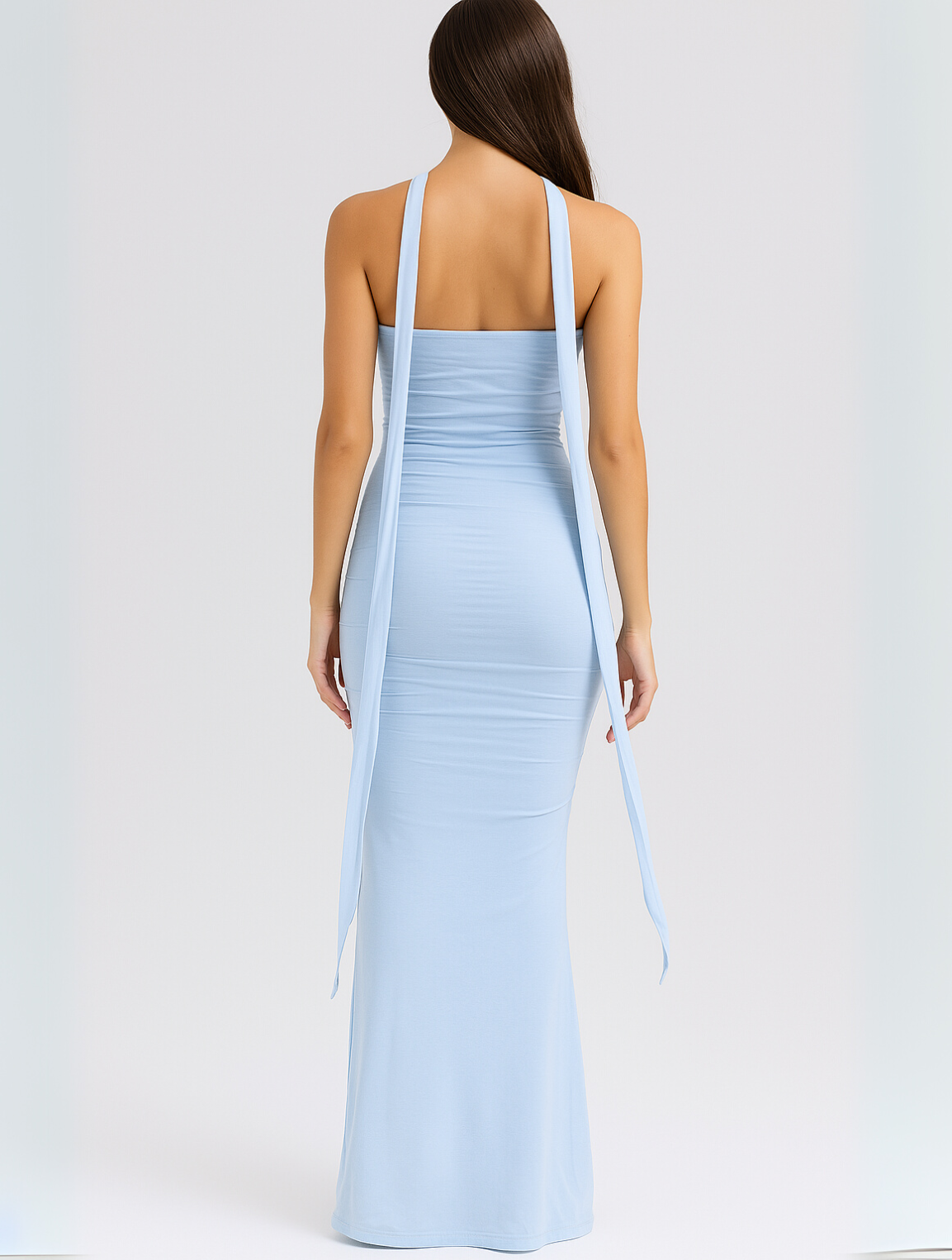 Strapless Choker Neck Fitted Column Maxi Dress