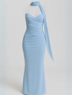 Strapless Choker Neck Fitted Column Maxi Dress