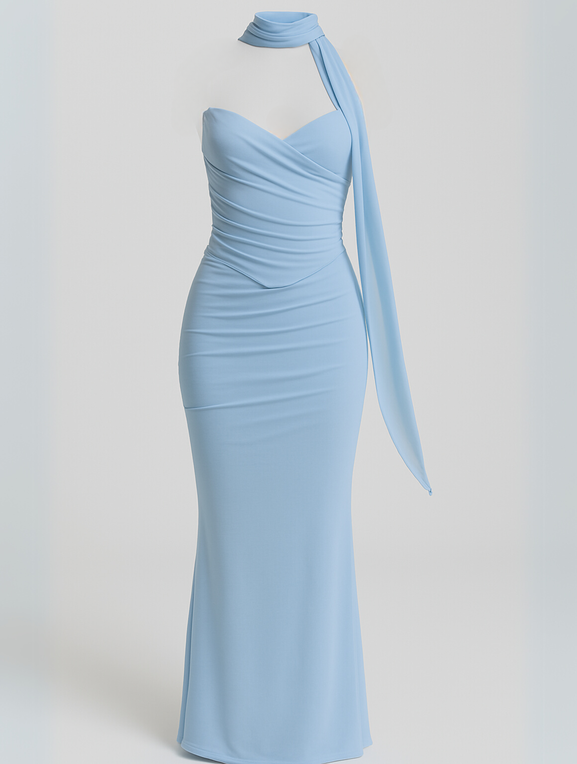 Strapless Choker Neck Fitted Column Maxi Dress