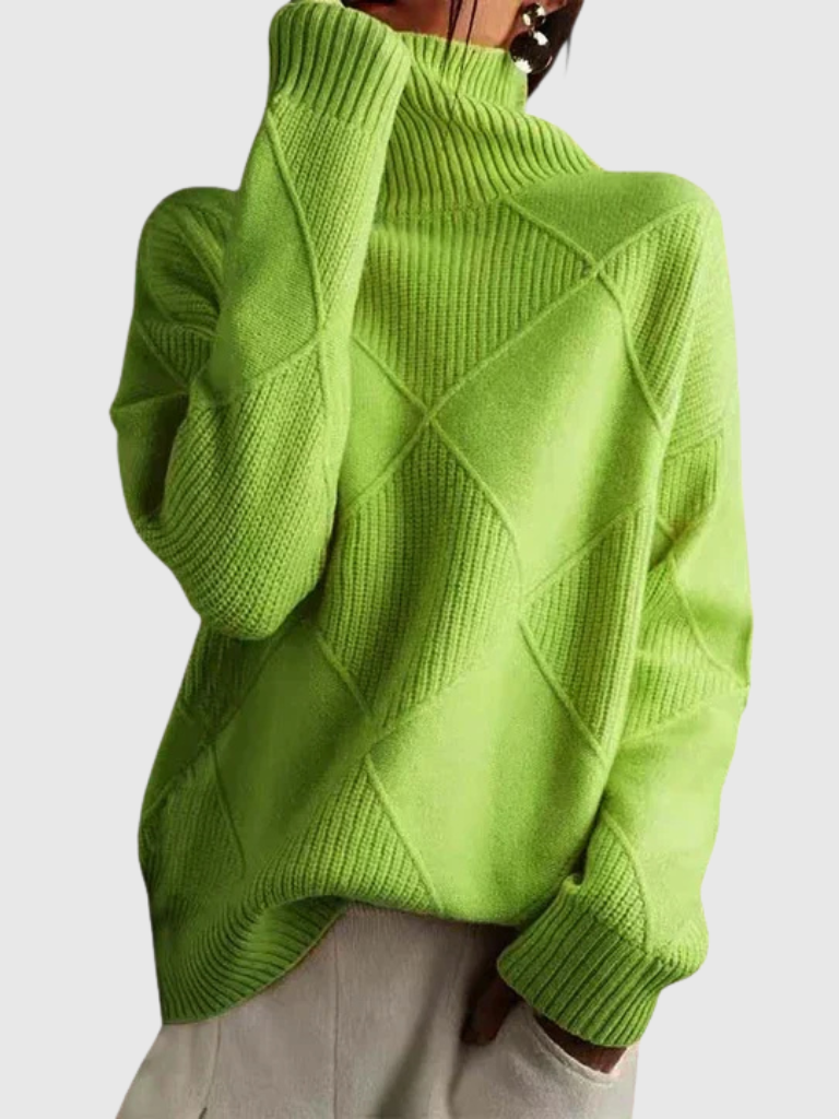 High-Collar Jumper in Soft Textured Knit with a Relaxed Fit