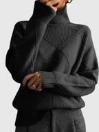 High-Collar Jumper in Soft Textured Knit with a Relaxed Fit
