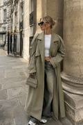 Manteau croisé brossé à ceinture et col rabattu