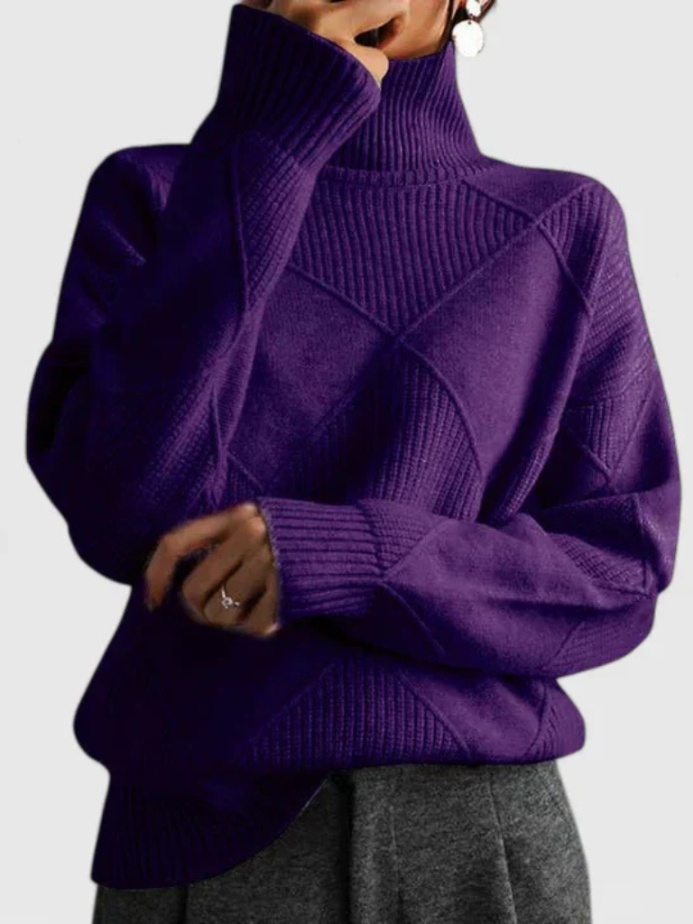 High-Collar Jumper in Soft Textured Knit with a Relaxed Fit