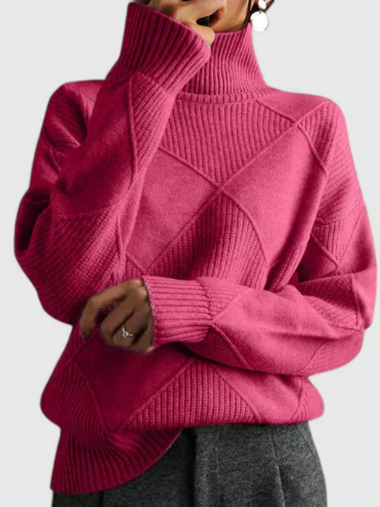 High-Collar Jumper in Soft Textured Knit with a Relaxed Fit