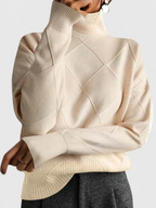 High-Collar Jumper in Soft Textured Knit with a Relaxed Fit