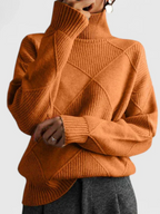 High-Collar Jumper in Soft Textured Knit with a Relaxed Fit