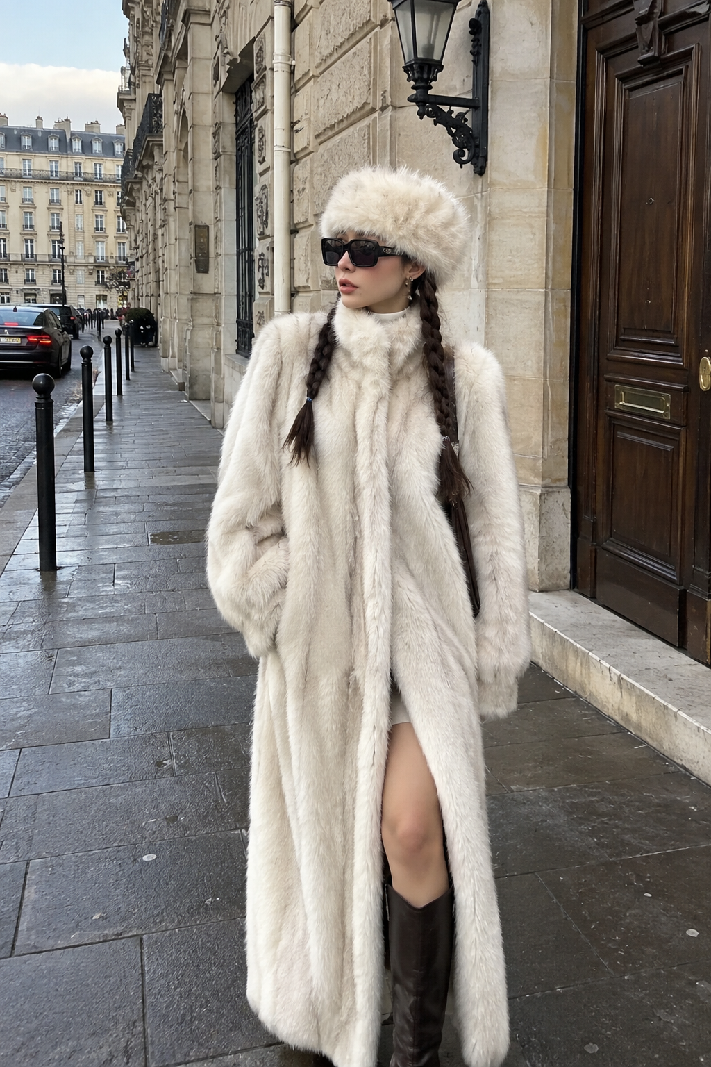 Faux Mink Coat with Statement Collar and Loose Relaxed Fit