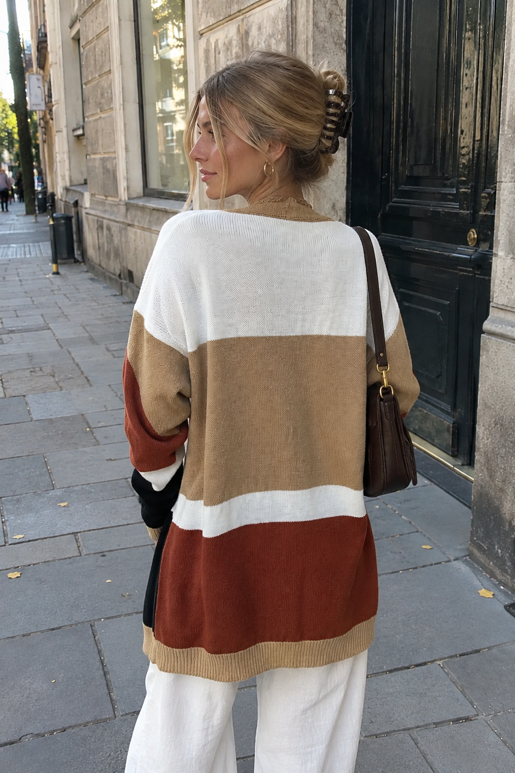 Lightweight Patchwork Cardigan with Open Front and Drape