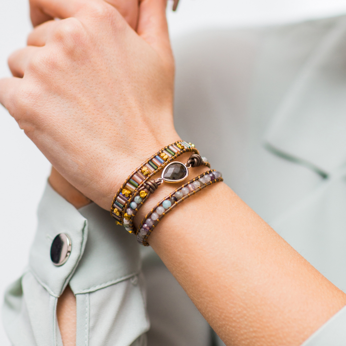 Labradorite Wrap Bracelet with Oval Stone