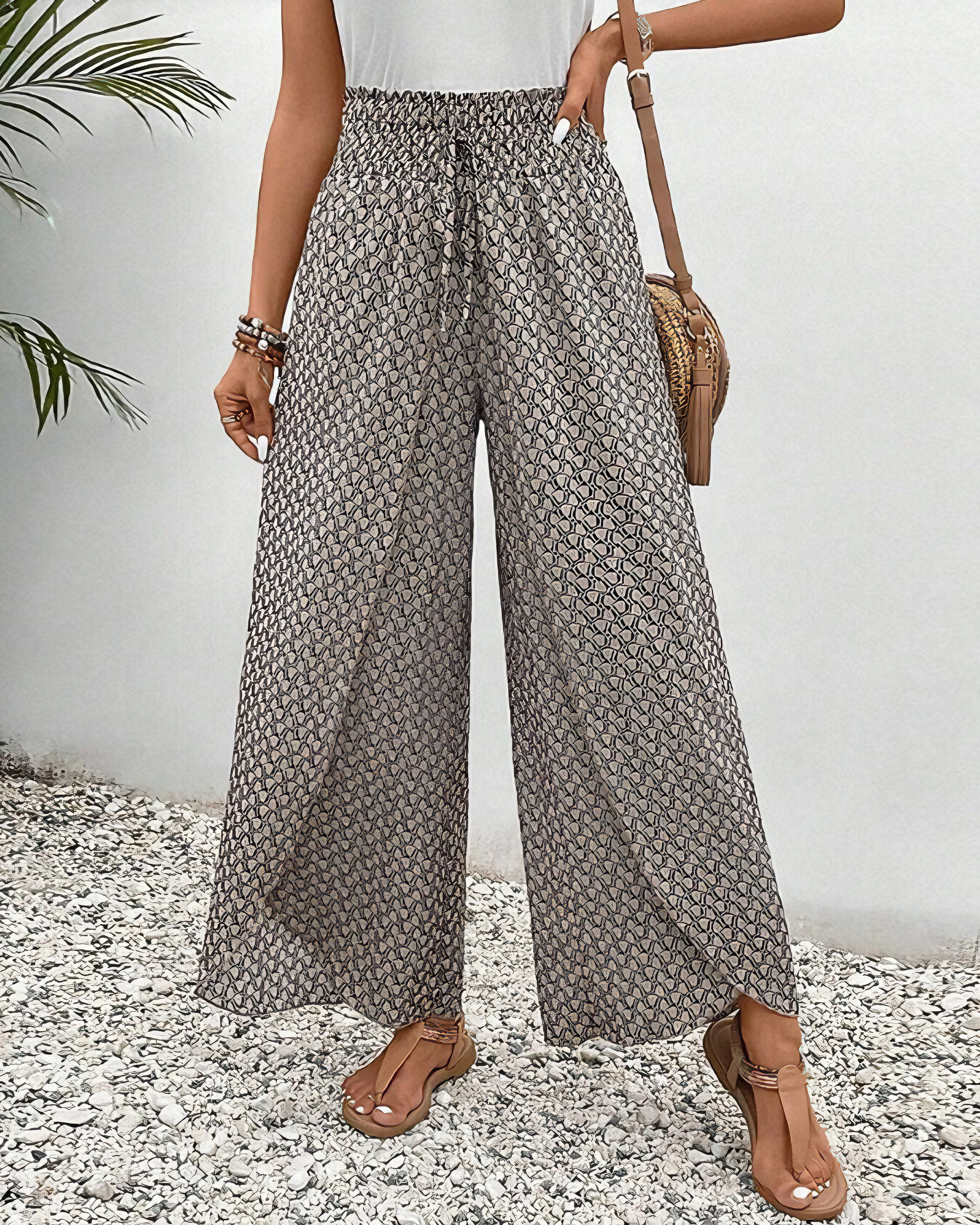 Broek met wijde pijpen, elastische taille en lichte val