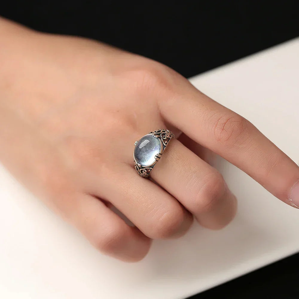Sterling zilveren ring met aquamarijnlook in vintagestijl