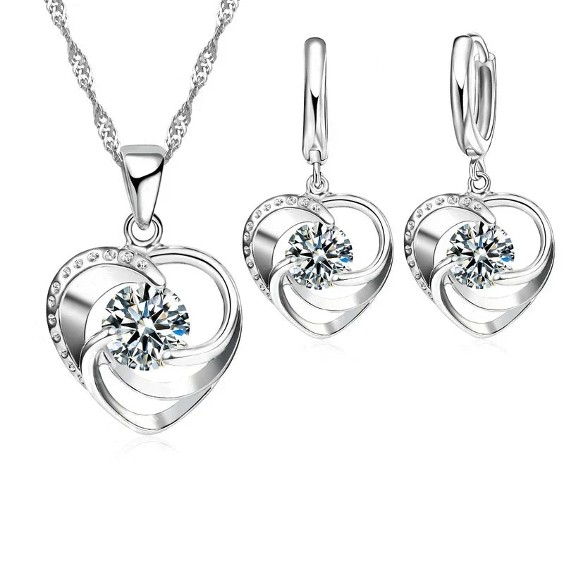 Heart Necklace and Earrings Set