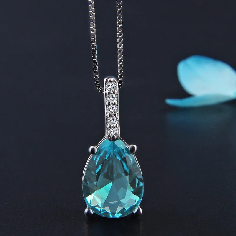 Sterling Silver Blue Water Drop Pendant Necklace