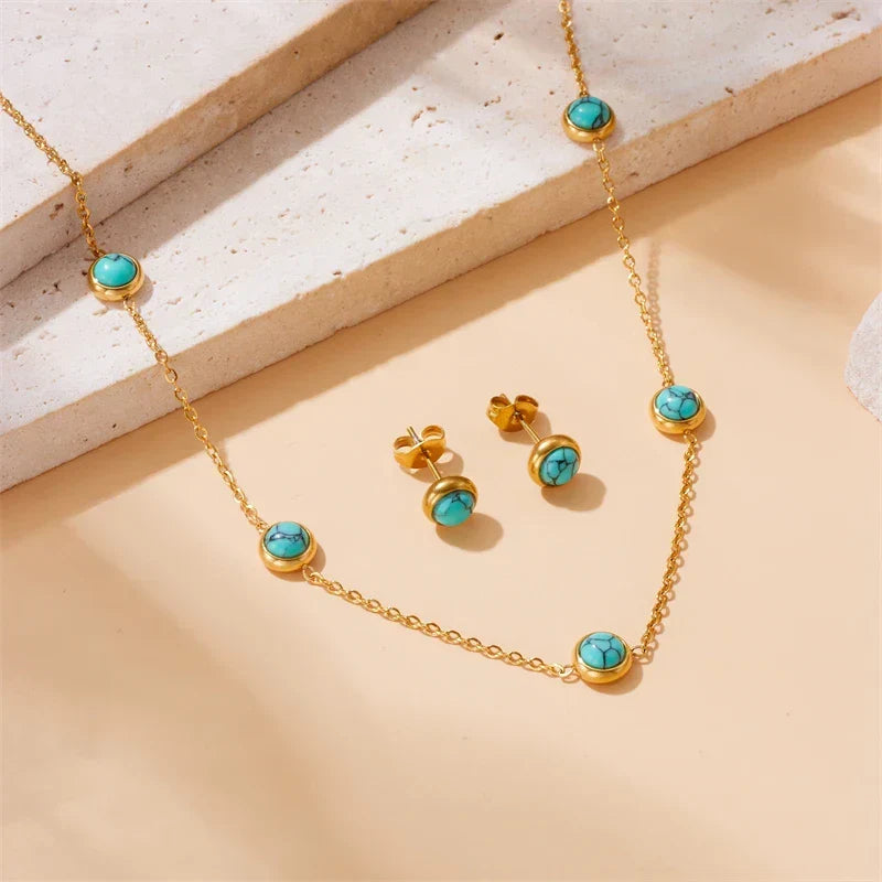 Turquoise Gold-Tone Jewellery Set