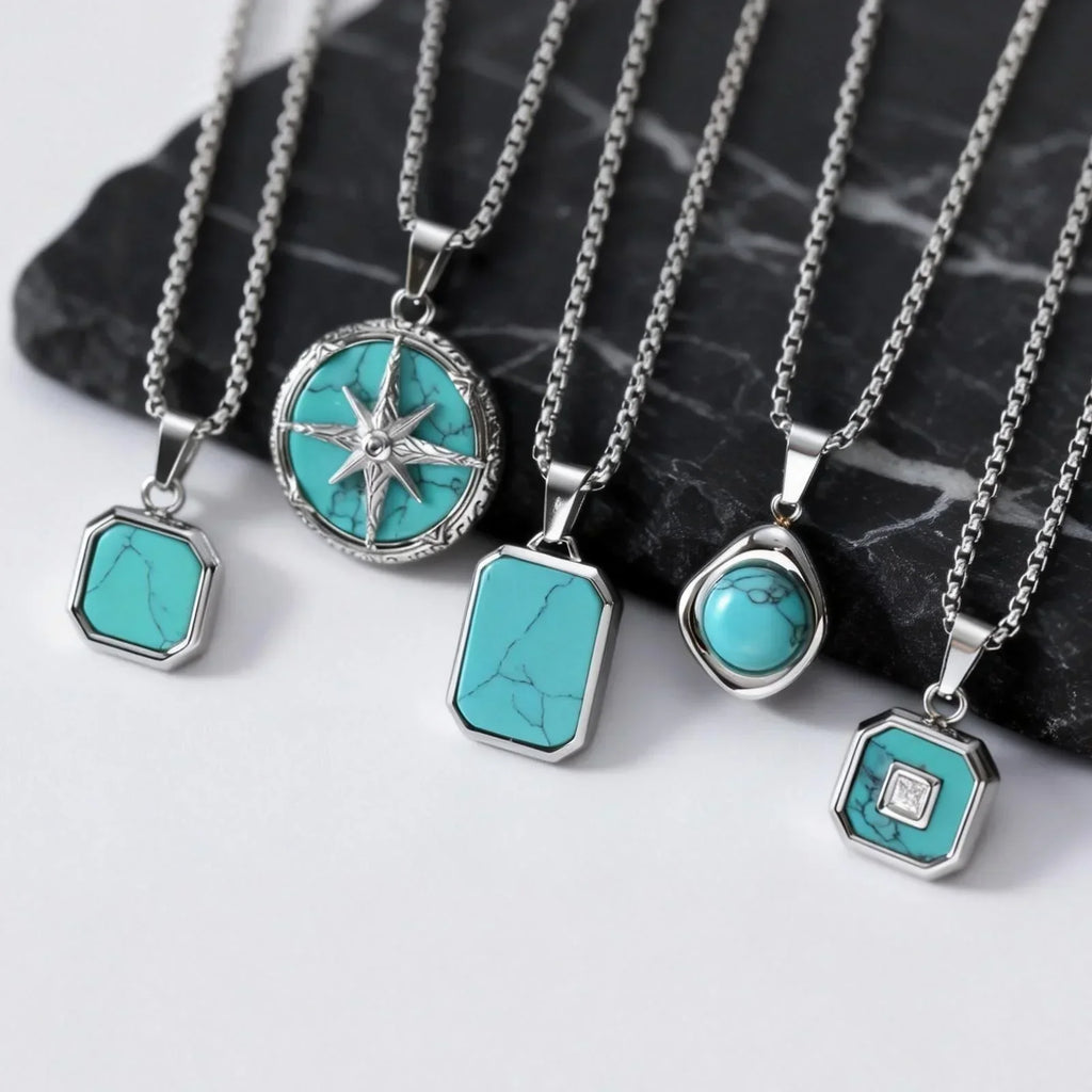 Kettingset met turquoise steenhanger