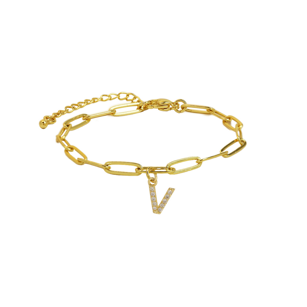 Dainty Paperclip Chain Initial Letter Bracelet