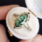 Pale Green Marquise Stone Ring with Zirconia Frame