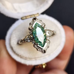 Marquise Green Crystal Ring with Vintage Halo