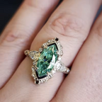 Pale Green Marquise Stone Ring with Zirconia Frame