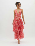 Floral Sleeveless Deep V-Neck Tiered Maxi Dress
