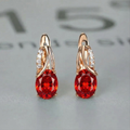Red Oval Stone Drop Earrings in Gold Tone
