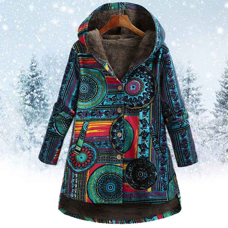 Longline Boho Print Hoodie with a Relaxed Winter Fit