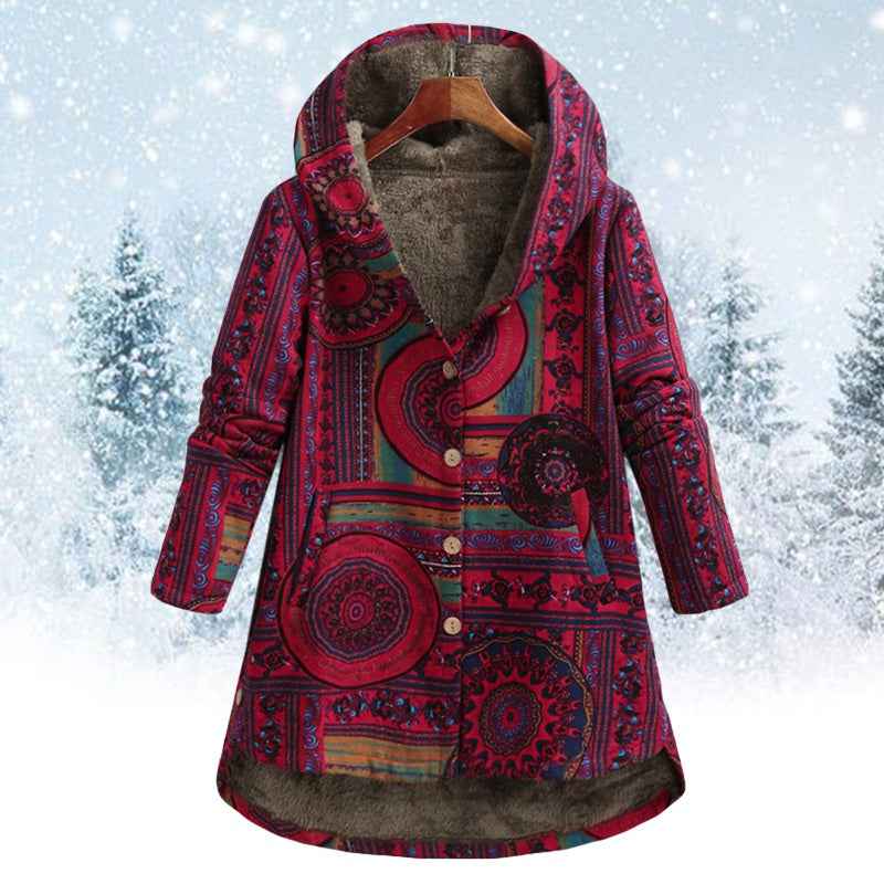 Longline Boho Print Hoodie with a Relaxed Winter Fit