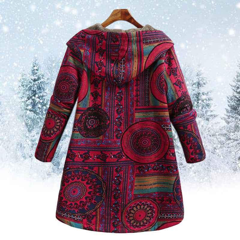 Longline Boho Print Hoodie with a Relaxed Winter Fit