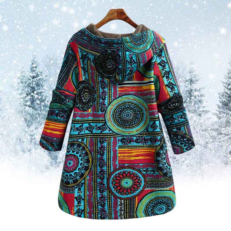 Longline Boho Print Hoodie with a Relaxed Winter Fit
